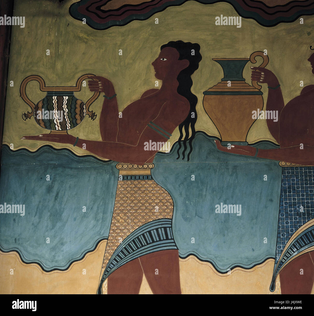 Griechenland, Kreta, Wandmalereien, Minoisch, Palast von Knossos Europa, Insel, Malerei, Wandmalerei, Malerei, Wandmalerei, Wandbilder, antike, Kunst, Kultur, Ägäis, Ort von Interesse, Palast Stockfoto