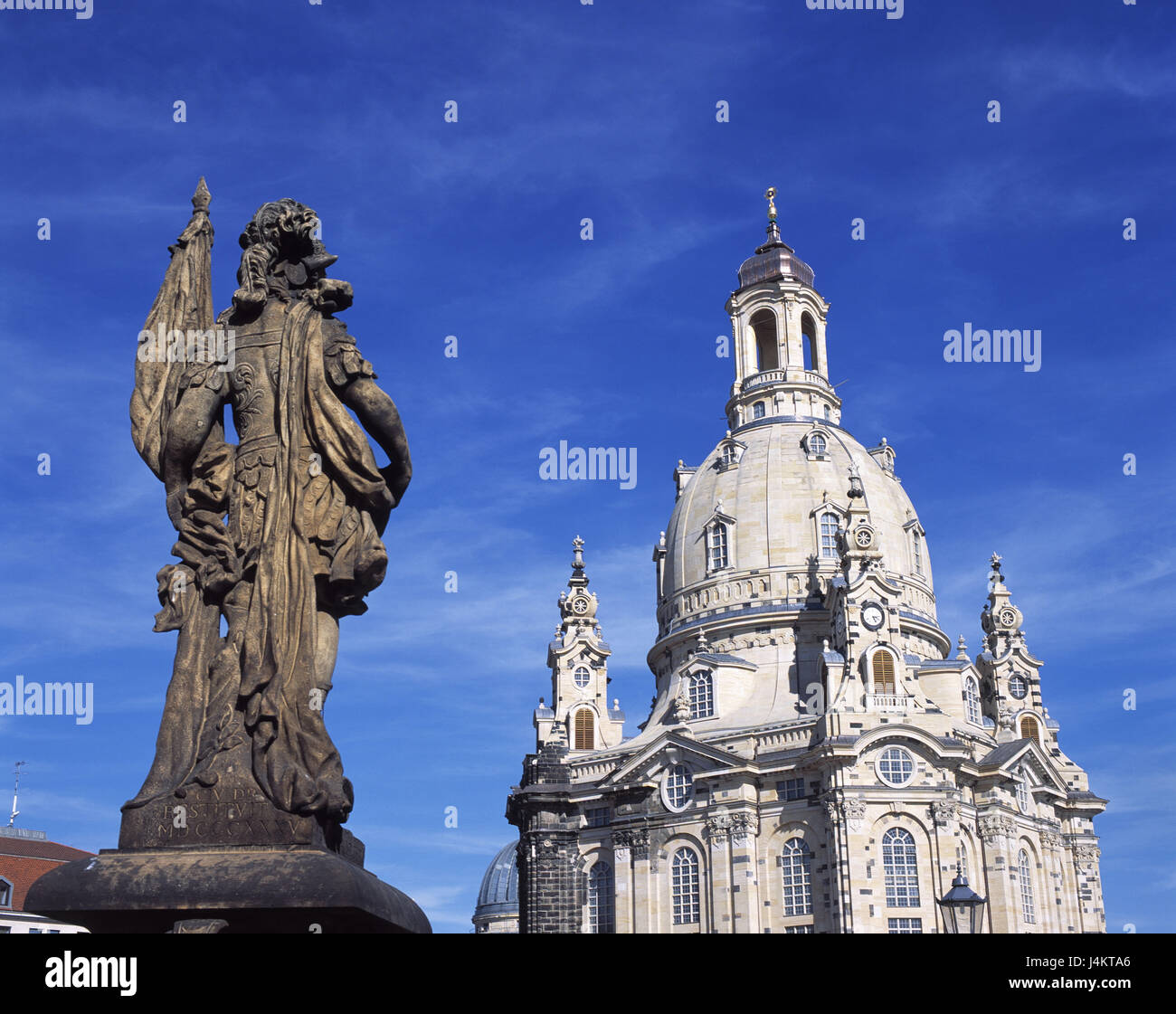 Deutschland, Sachsen, Dresden, Neumarkt, Frauenkirche, auch Europa, Norddeutschland, Stadt, Landeshauptstadt, Gebäude, Kirche, Heilige Bau, Architektur, Struktur, Wahrzeichen, Sehenswürdigkeit, Charakter Builds begonnen im Jahre 1726, geweiht im Jahre 1734, Architekt G Bähr, Barockkirche, barocken Baustil, Kuppel, gut, Charakter Stockfoto
