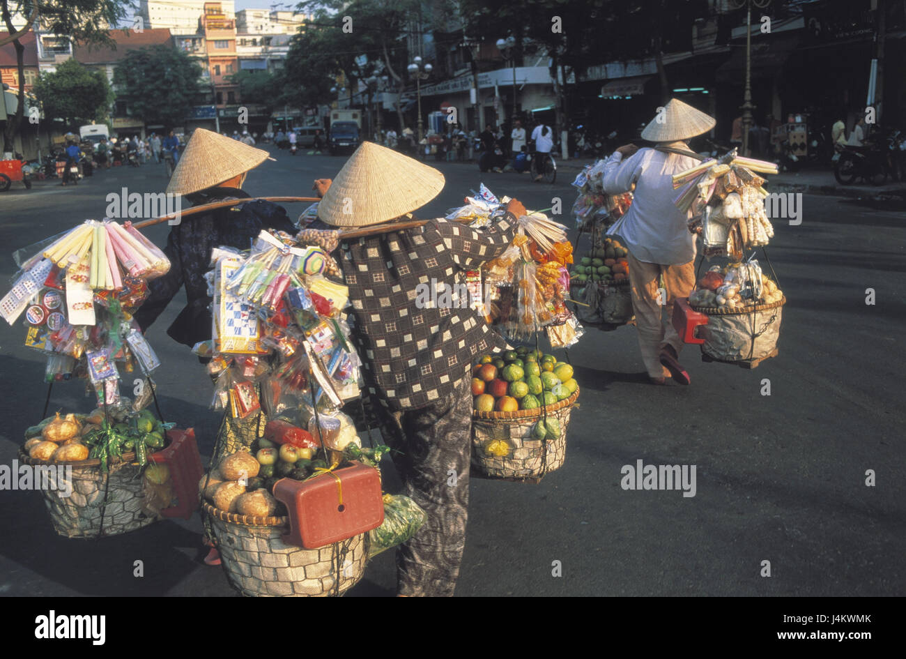 Vietnam, Ho-Chi-Minh-Stadt, Straßenhändler, Vertrieb, Früchte kein Model Release, Süd-Ost-Asien, Saigon, Straßen, einheimischen, verkaufen, Nahrung, Lebensmittel, Obst, Wirtschaft, Handel, außerhalb Stockfoto