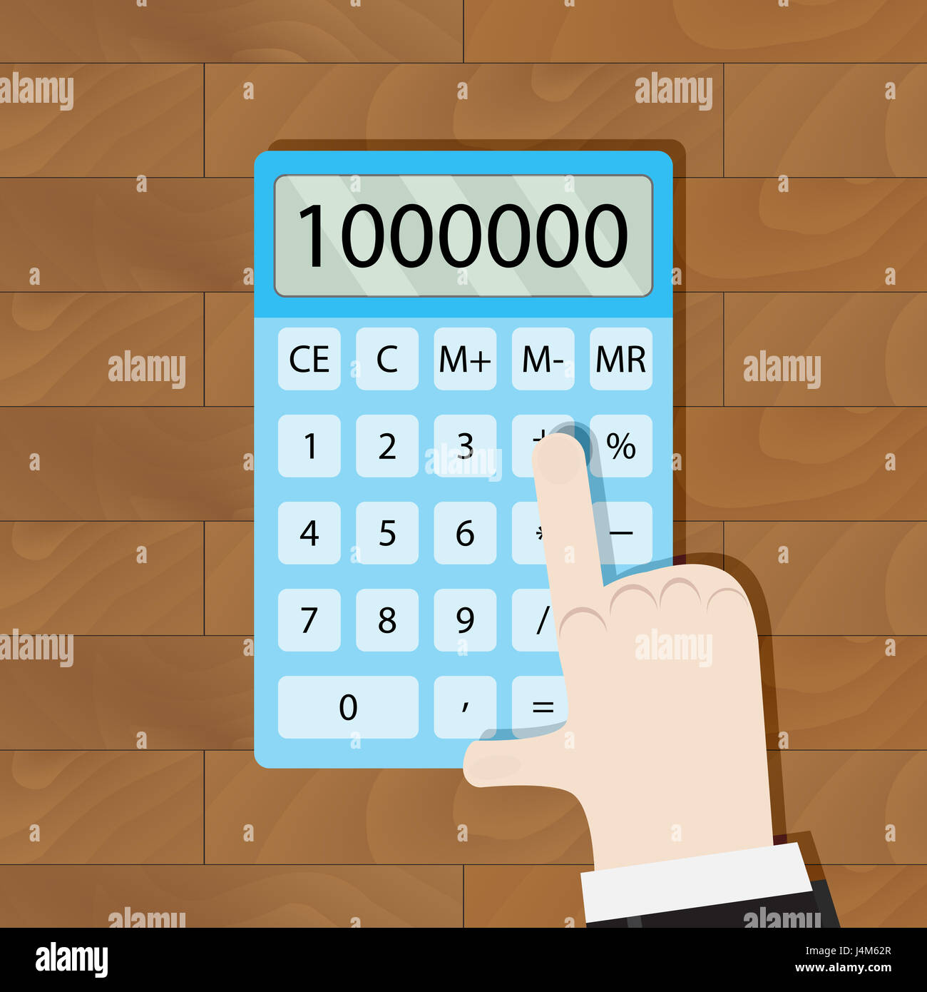 Einsatz-Rechner im Arbeitsplatz. Mann, Hand-Rechner, Geld und Haushaltsbudget zu berechnen. Vektor-illustration Stockfoto