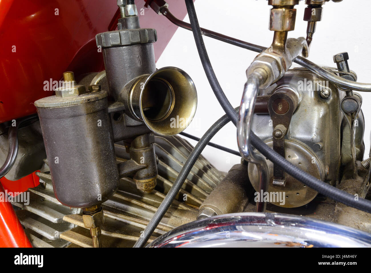 Besonders an einem alten Motorradmotor Stockfoto