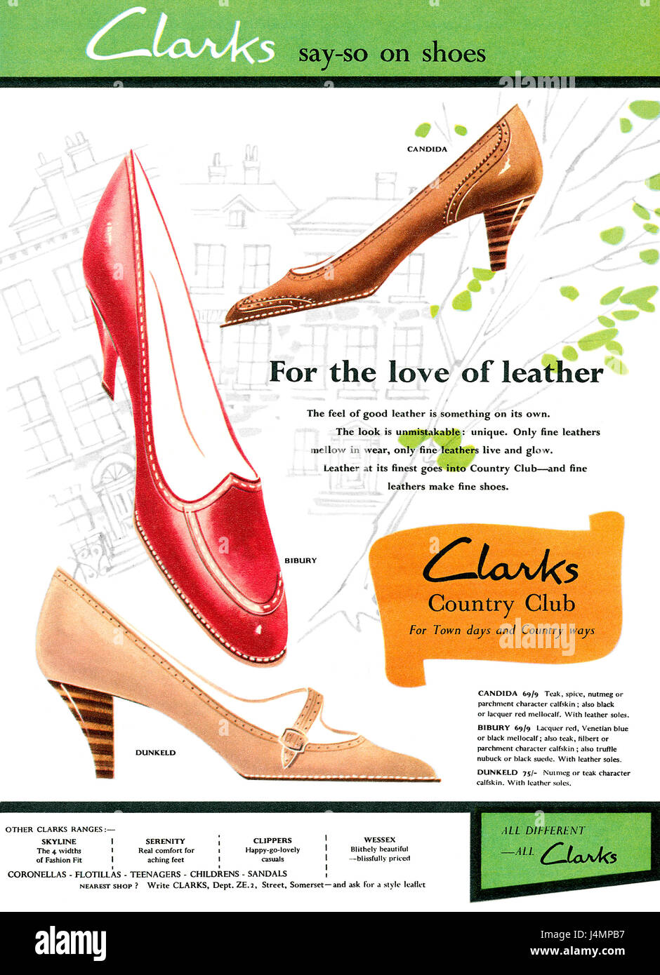 1959 britische Werbung für Clarks Damenschuhe Stockfotografie - Alamy
