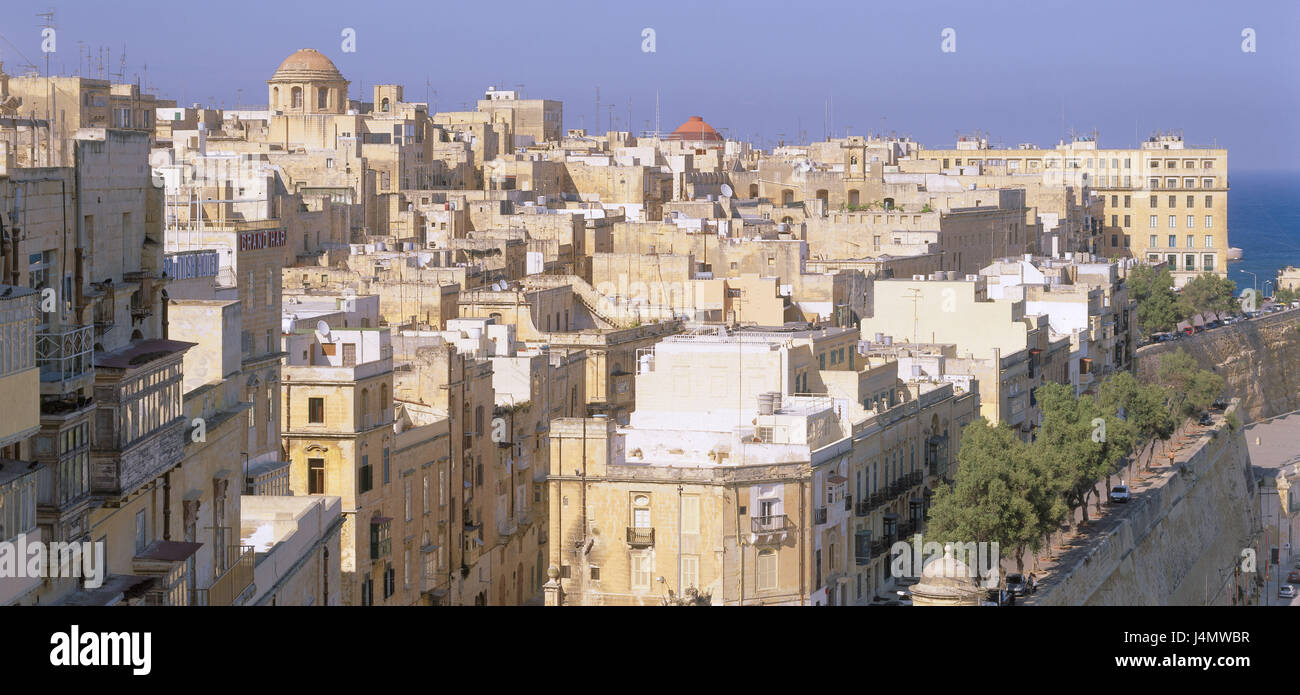 Insel Malta, La Valetta, Stadt Ansichtszustand Insel, Insel im Mittelmeer, Mittelmeer, Stadt, Hauptstadt, il-Belt Valletta, Stadtzentrum, Altstadt, Häuser, Wohnungen, Häuser, UNESCO-Weltkulturerbe Stockfoto