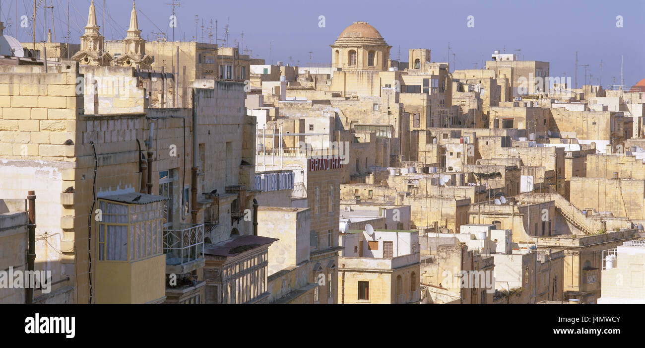 Insel Malta, La Valetta, Stadt Ansichtszustand Insel, Insel im Mittelmeer, Mittelmeer, Stadt, Hauptstadt, il-Belt Valletta, Stadtzentrum, Altstadt, Häuser, Wohnungen, Häuser, UNESCO-Weltkulturerbe Stockfoto