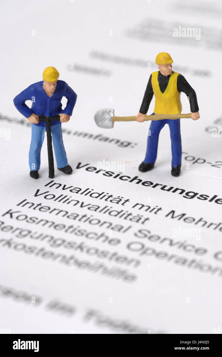 Form, Versicherung, Figuren, Bauarbeiter, Icon, Versicherung, arbeiten Versicherung, Unfallversicherung, Kapazitäten, Handwerker, Arbeiter, vorgedrucktes Formular, Versicherungsformular, Arbeit, Modell Zeichen, Stockfoto