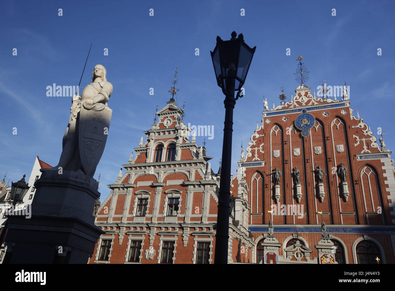 Lettland, Riga, Old Town, schwarzen Kopf Haus, Rathausplatz, statue Stockfoto