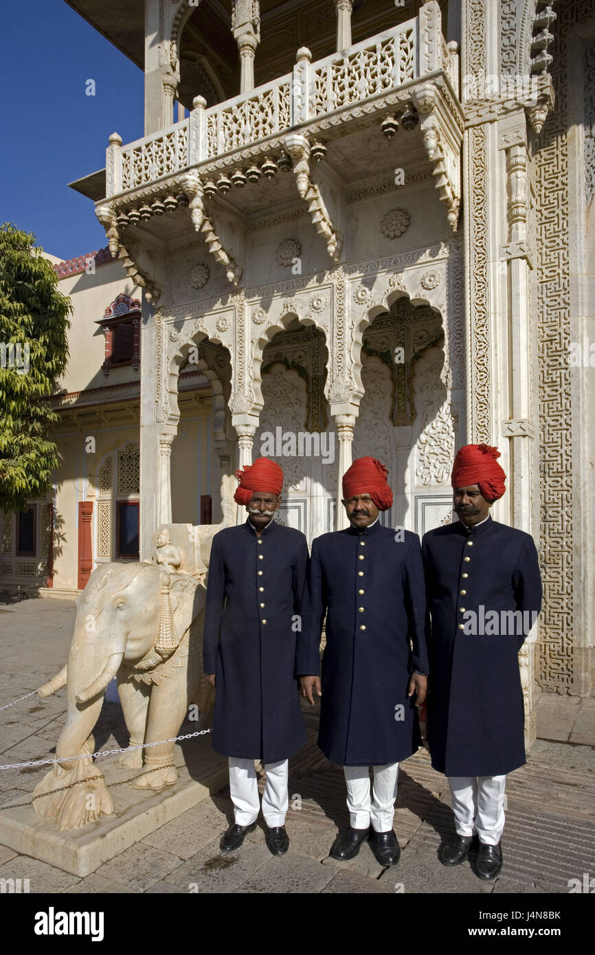 Indien, Rajasthan, Jaipur, Stadt-Palast, wach Soldaten, Stockfoto
