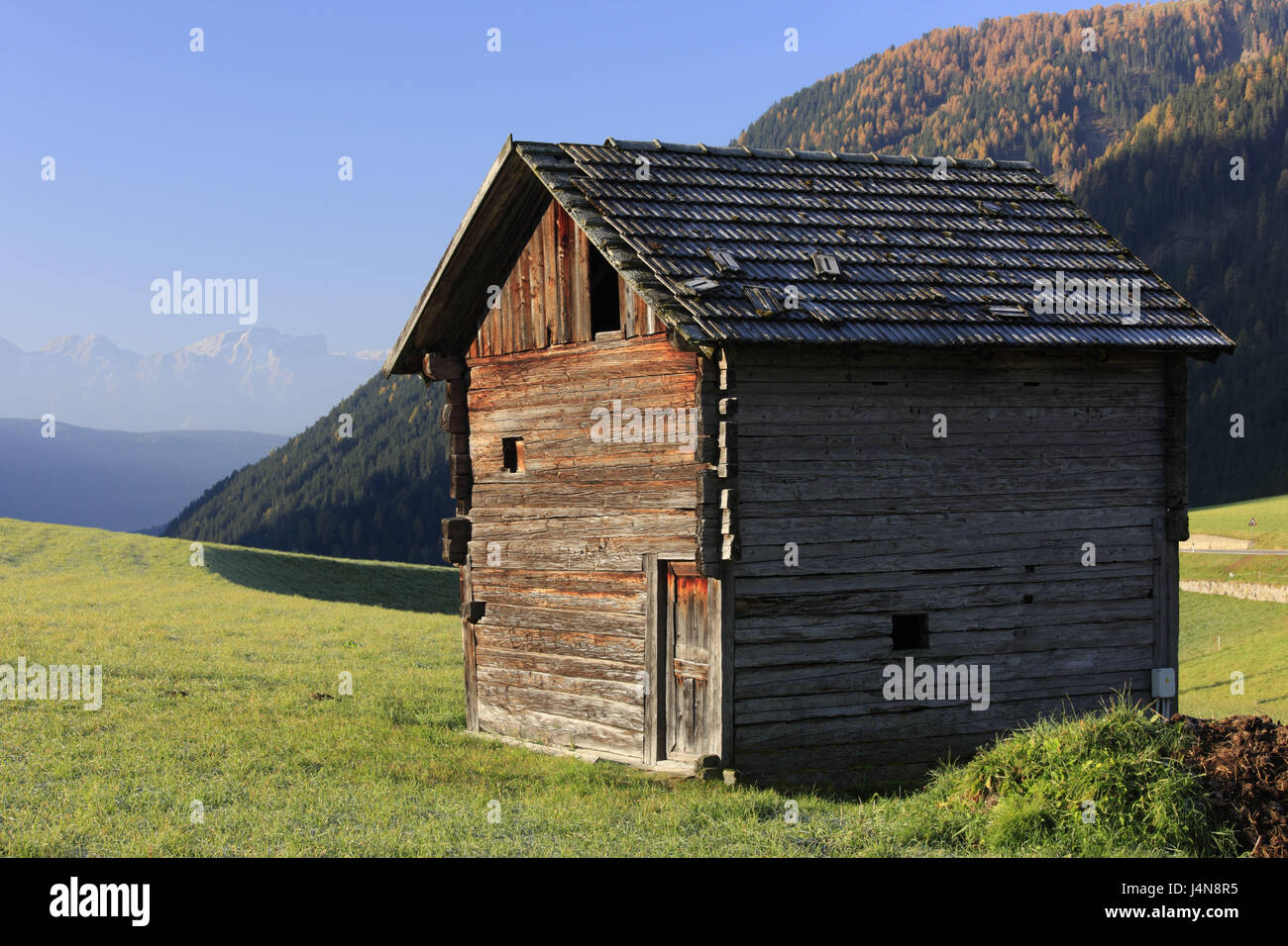 Italien, Südtirol, Gsiesertal, St. Magdalena, Holzhütte, Stockfoto
