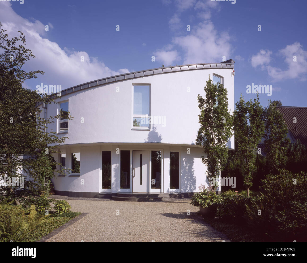 Einfamilienhaus, moderne, Eingangs-Bereich, Wohnhaus, Haus, Gebäude, Mono-Pitch, Rotunde, Architektur, ungewöhnlich, Symbol, wohnen, Eigenheim, Immobilien, innen, Stockfoto