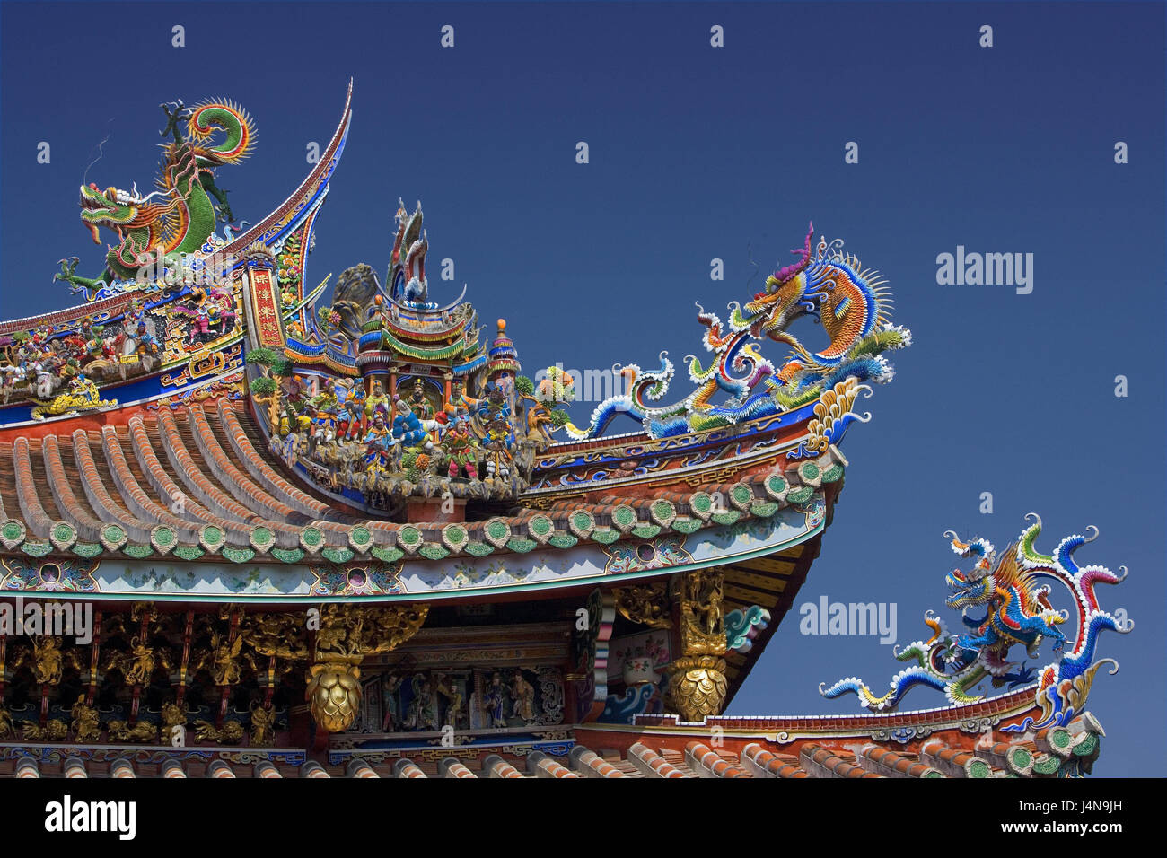 Taiwan, Taipeh, Konfuzius Tempel, Dach, Detail, Asien, Ostasien, Stadt, Hauptstadt, Gebäude, Tempelbau, Architektur, glauben, Religion, Buddhismus, im Außenbereich Stockfoto