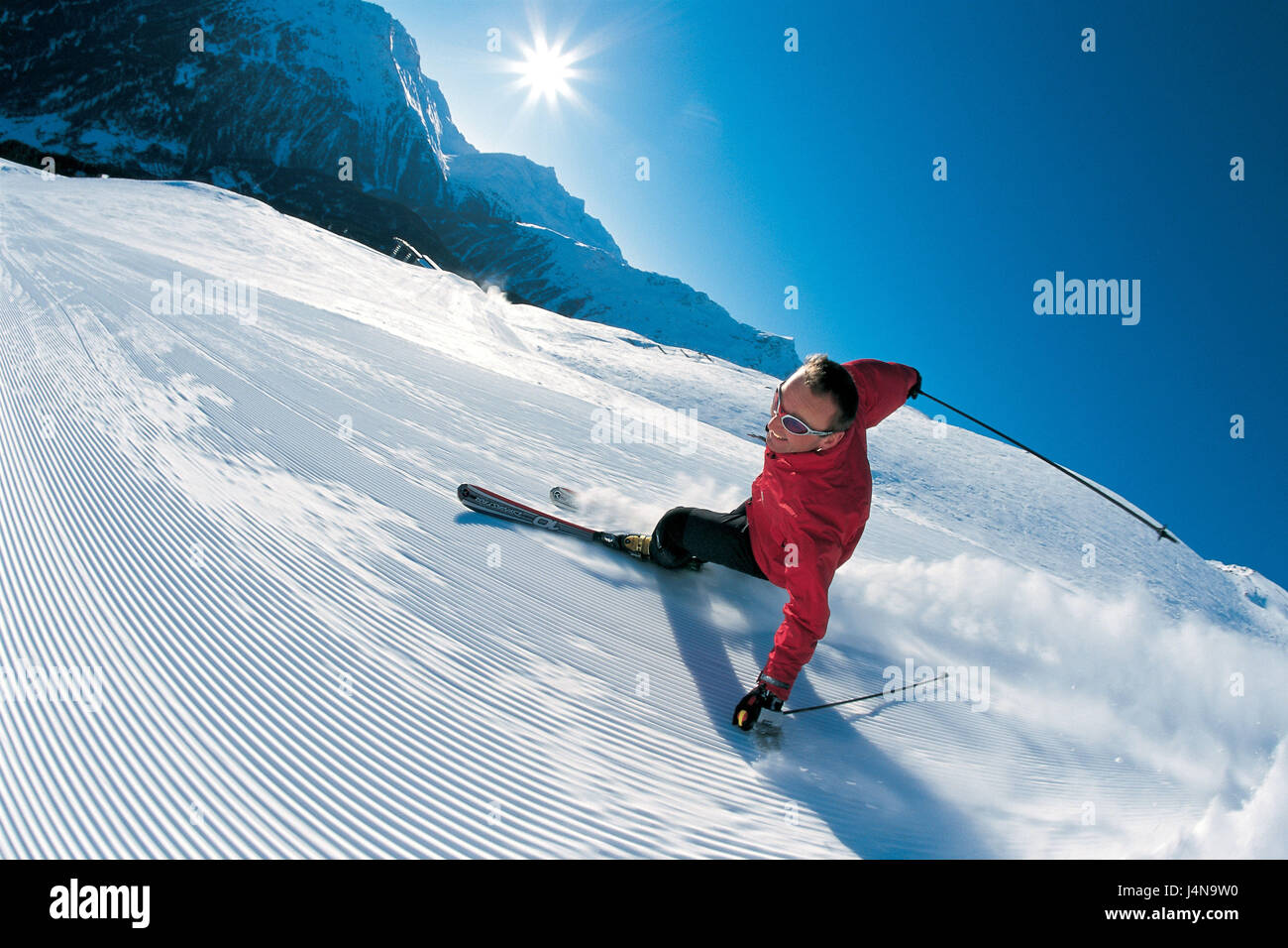 Österreich, Tirol, Sölden, Skifahrer, Start-und Landebahn, Abfahrt, Winterlandschaft Stockfoto