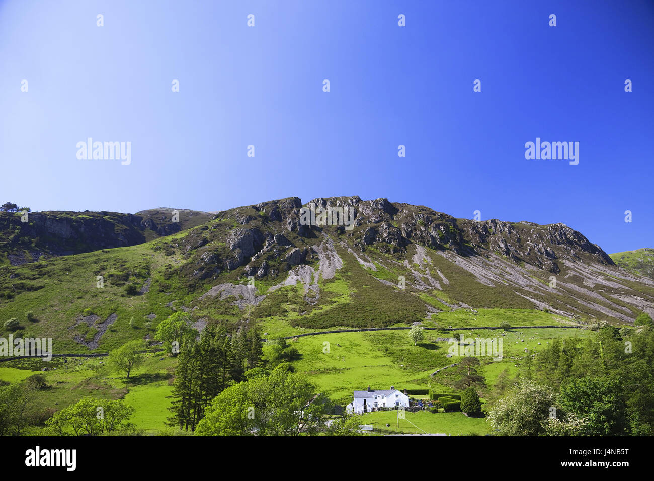 Wales, Gwynedd, Snowdonia National Park, Bauernhof, Berge, Stockfoto