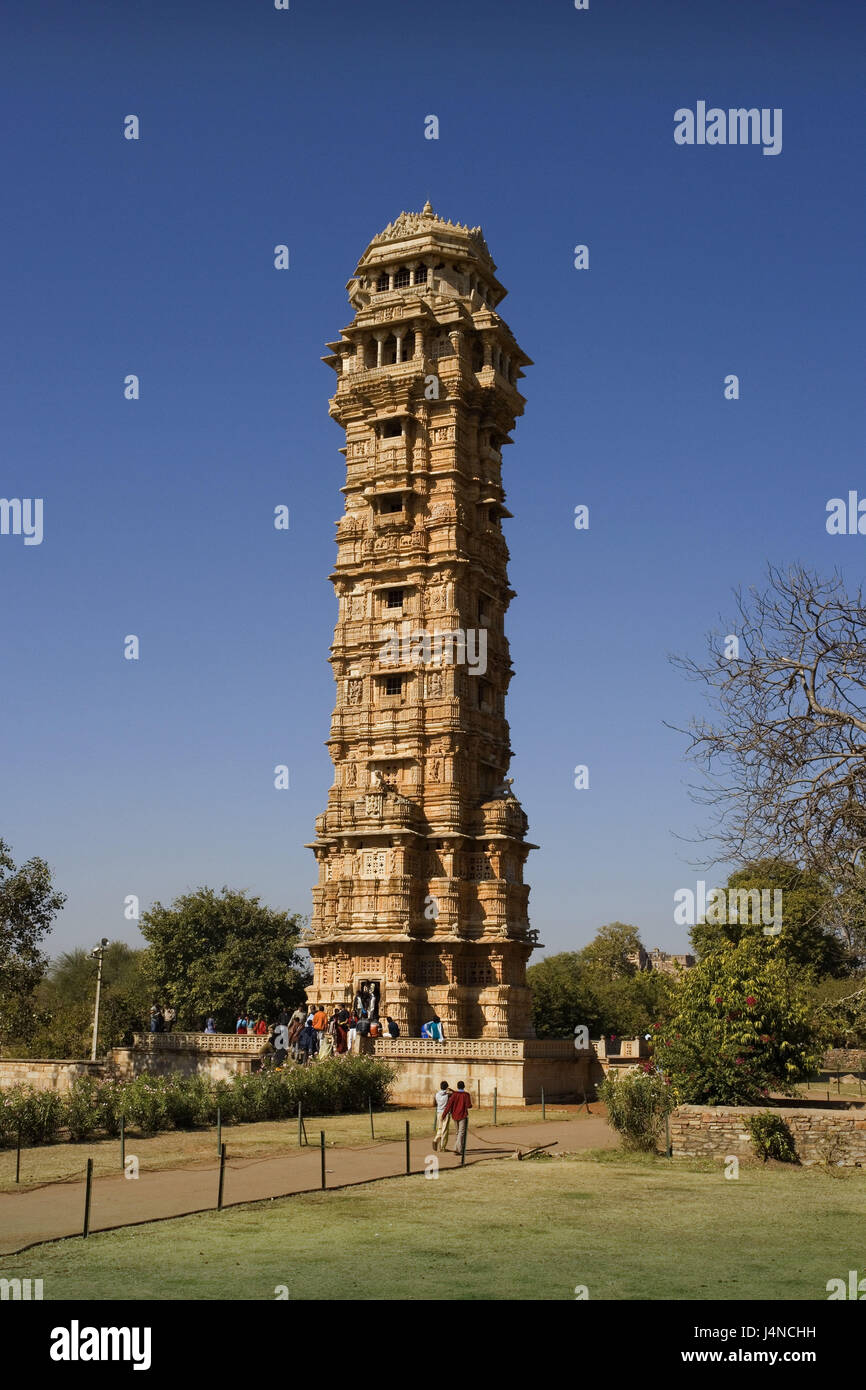 Indien, Rajasthan, Chittorgarh, Chittor Fort, Jaya, Stambha, Stockfoto