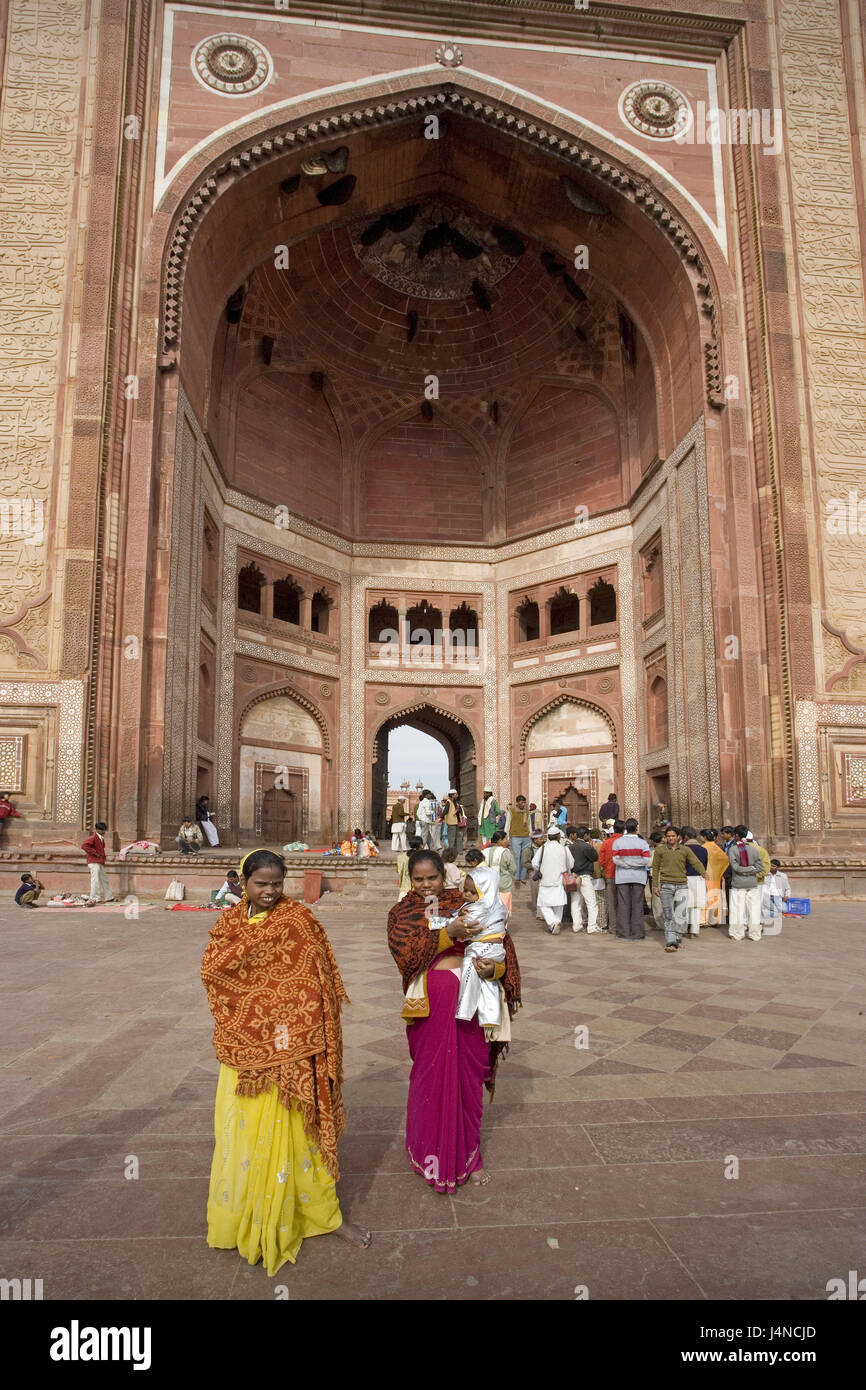 Indien, Uttar Pradesh, Fatehpur, Jama-Moschee, Sieg Tore, Menschen, Stockfoto
