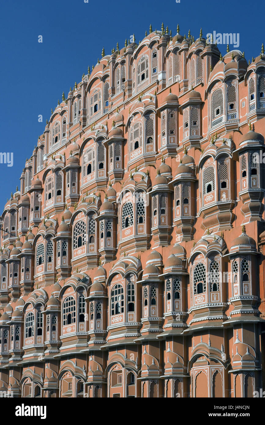 Indien, Jaipur, Rajasthan, Palast der Winde, Fassade, Detail, Stockfoto