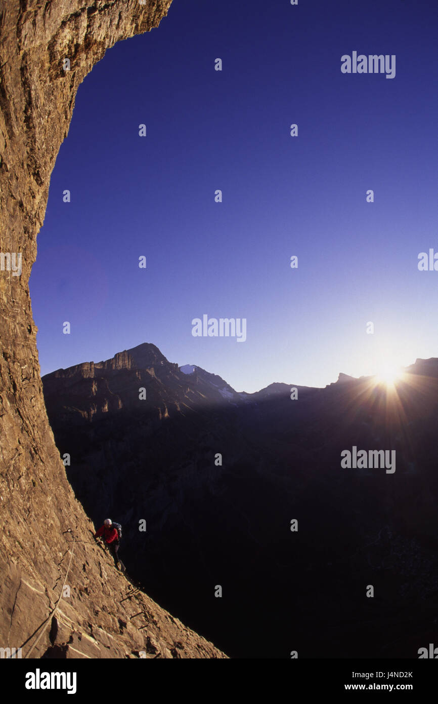 Schweiz, Leukerbadner, Klettern, Steig, Bergsteiger, Aufstieg, Panorama, morgen tuning Stockfoto