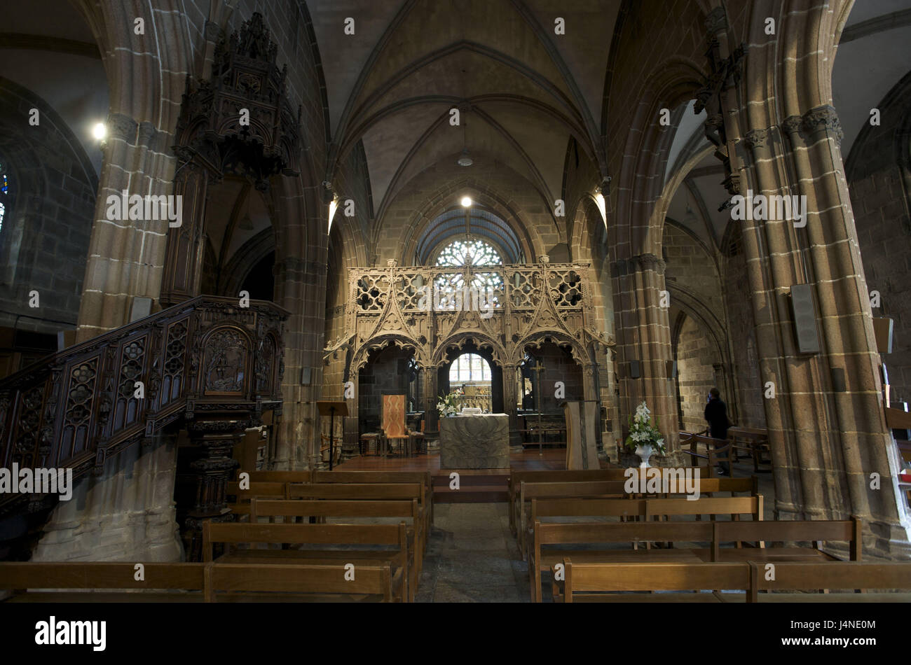 Frankreich, Bretagne, Le Folgoet, Notre-Dame-du-Folgoet, innen geschossen, Stockfoto