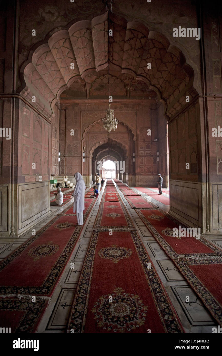 Indien, Neu-Delhi Stadt, Jama Masjid Moschee, Gläubigen, Stockfoto