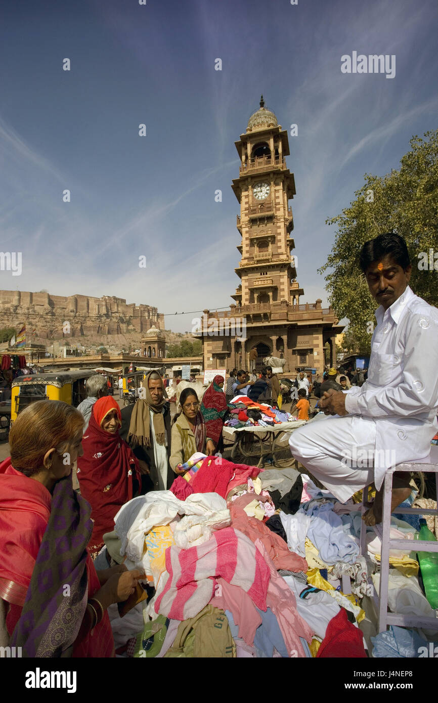 Indien, Rajasthan, Jodhpur, Uhrturm, Platz, Markt, Stockfoto