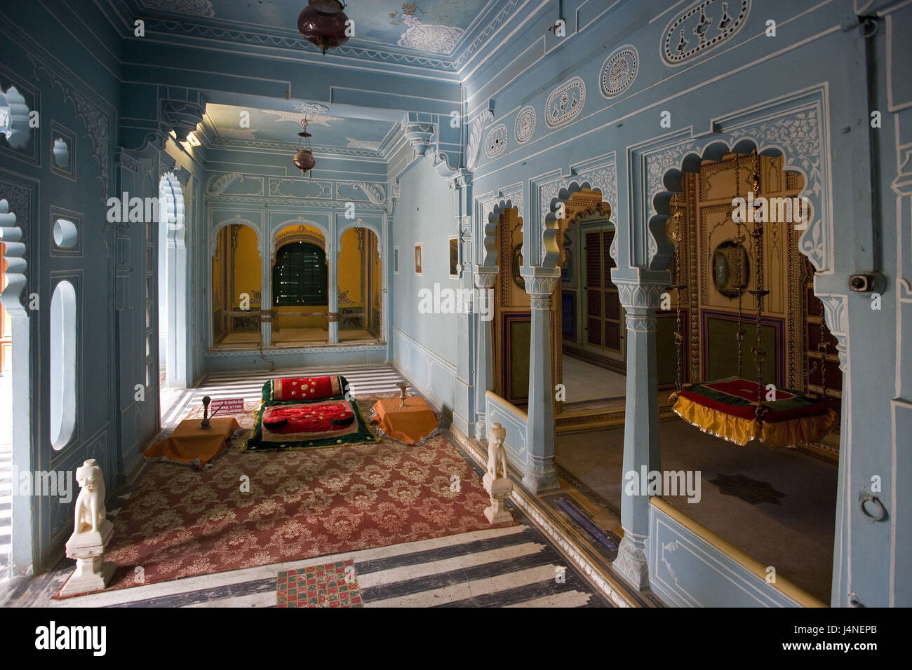 Indien, Rajasthan, Udaipur, Stadtpalast, Schlafzimmer, innen, Stockfoto