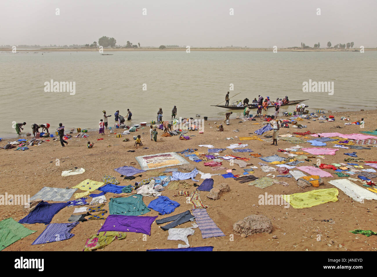 West-Afrika, Mali, Niger-Binnendelta, Stadt Mopti flux Bani, Hafen, Boot, Wäsche Sulcuses, Stockfoto