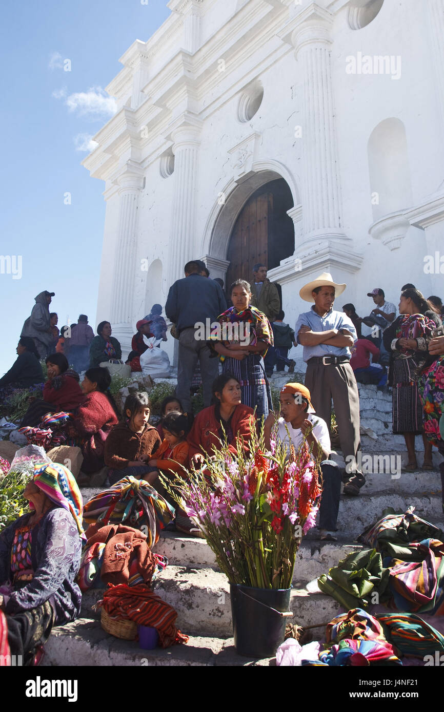 Guatemala, Chichicastenango, Markt, Menschen, Blumen, Stockfoto