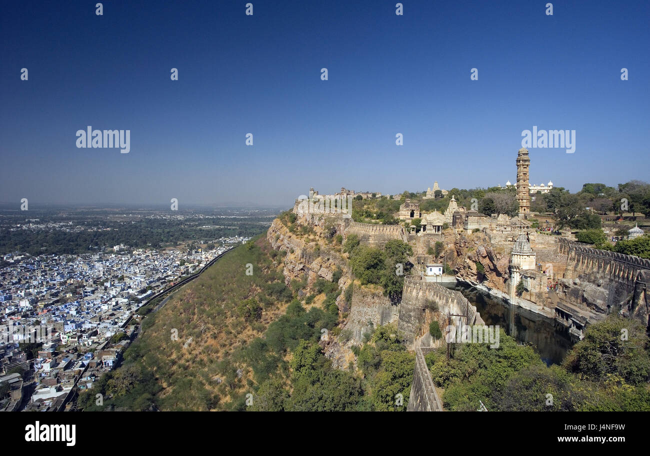 Indien, Rajasthan, Chittorgarh, Chittor, Ruine Standort, Übersicht, Stockfoto