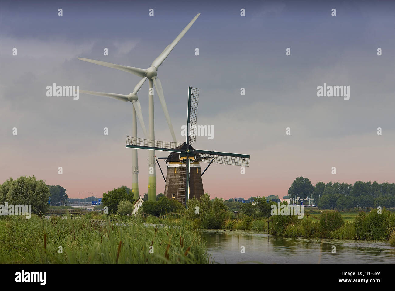 Niederlande, Holland, Windmühle, Windkraftanlagen, Cloudies, Abend, tuning, Stockfoto