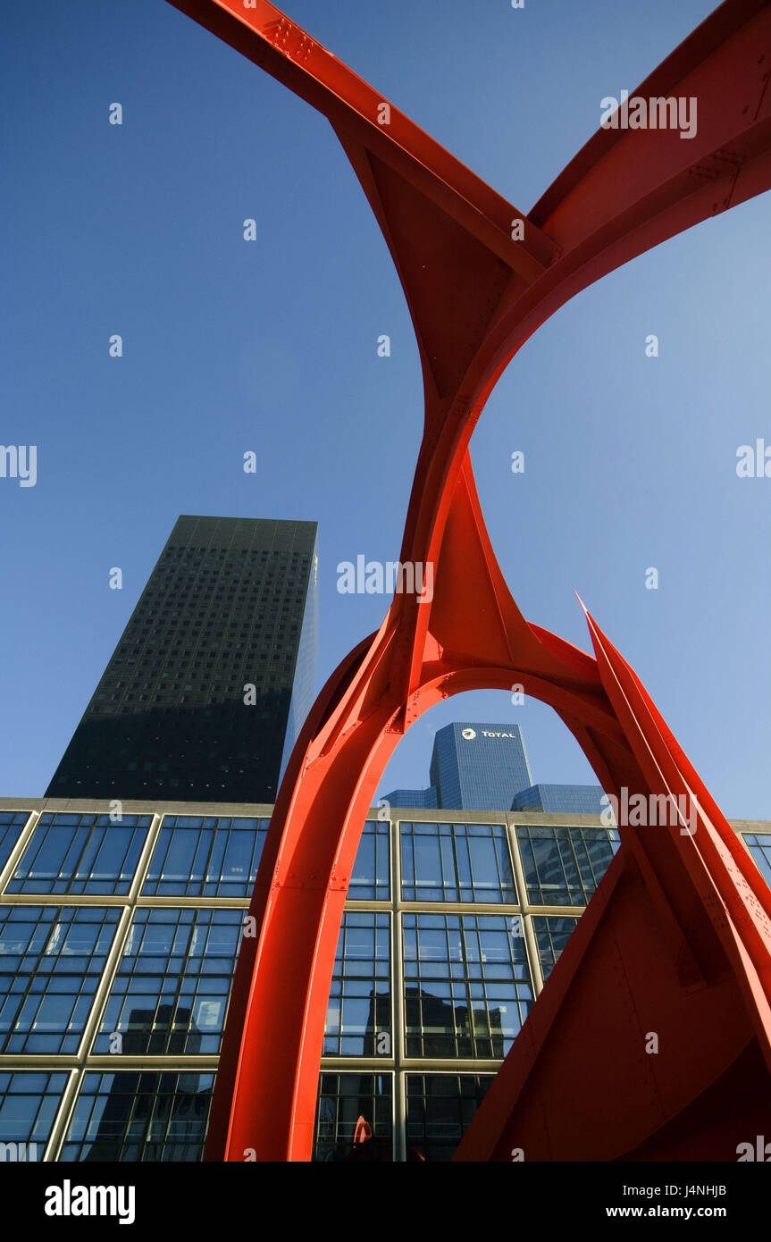 Frankreich, Paris, La Défense, Grand Arch De La Defense, quadratisch, Skulptur L'araignee Rouge, Detail, von unten, Stockfoto