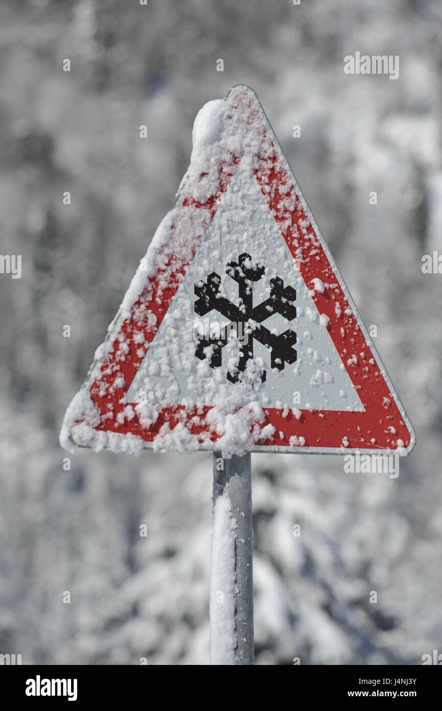 Gefahr-Zeichen, Schnee Glätte, winter, Stockfoto