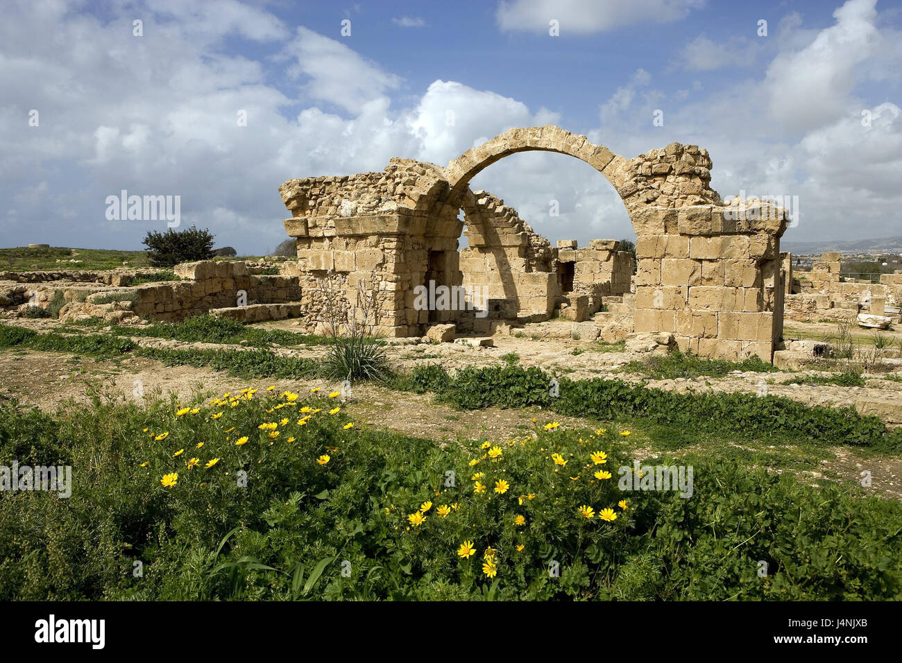 Zypern, Paphos, Ausgrabung site, Ruinen, Saranda Kolones, 13. Jh., Insel im Mittelmeer, Insel, ruinieren Website, Mauern, Bögen, doppelt Blätter, Burg Ruine, Festung, Burg, Reste, Reste der Stadtmauer, Geschichte, alte, historisch, Ort von Interesse, Reisen, Tourismus, UNESCO-Weltkulturerbe, Stockfoto