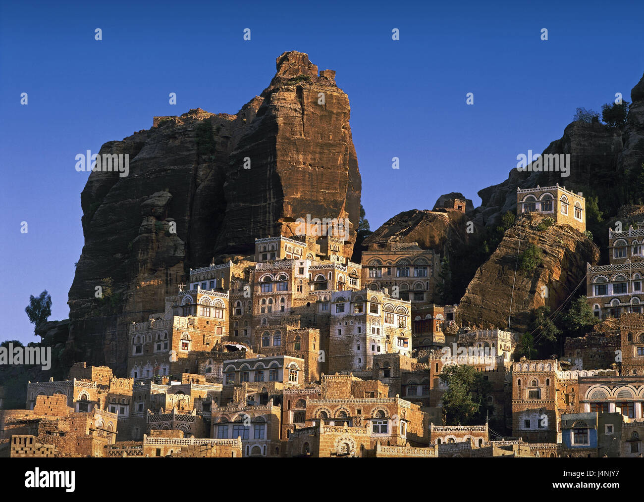 Jemen, Hadda, rock, Häuser, des Nahen Ostens, Ort, Dorf, Wohn Häuser, traditionell, Jemen, Osten, Architektur, historisch, mucky Gebäude, mucky Häuser, Gebäude, Berge, Stockfoto