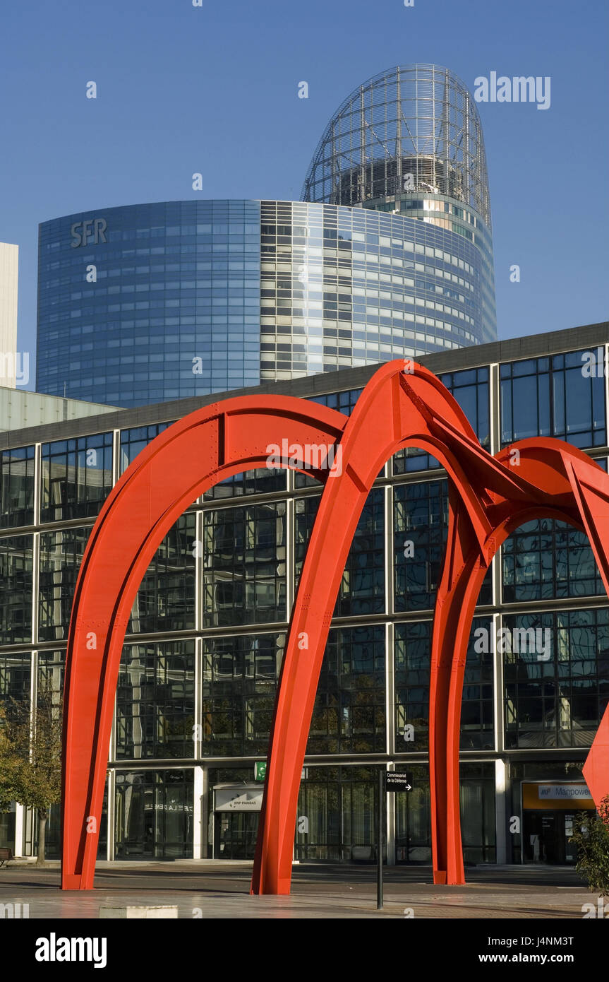 Frankreich, Paris, La Défense, Grand Arch De La Defense, quadratisch, Skulptur L'araignee Rouge, Stockfoto