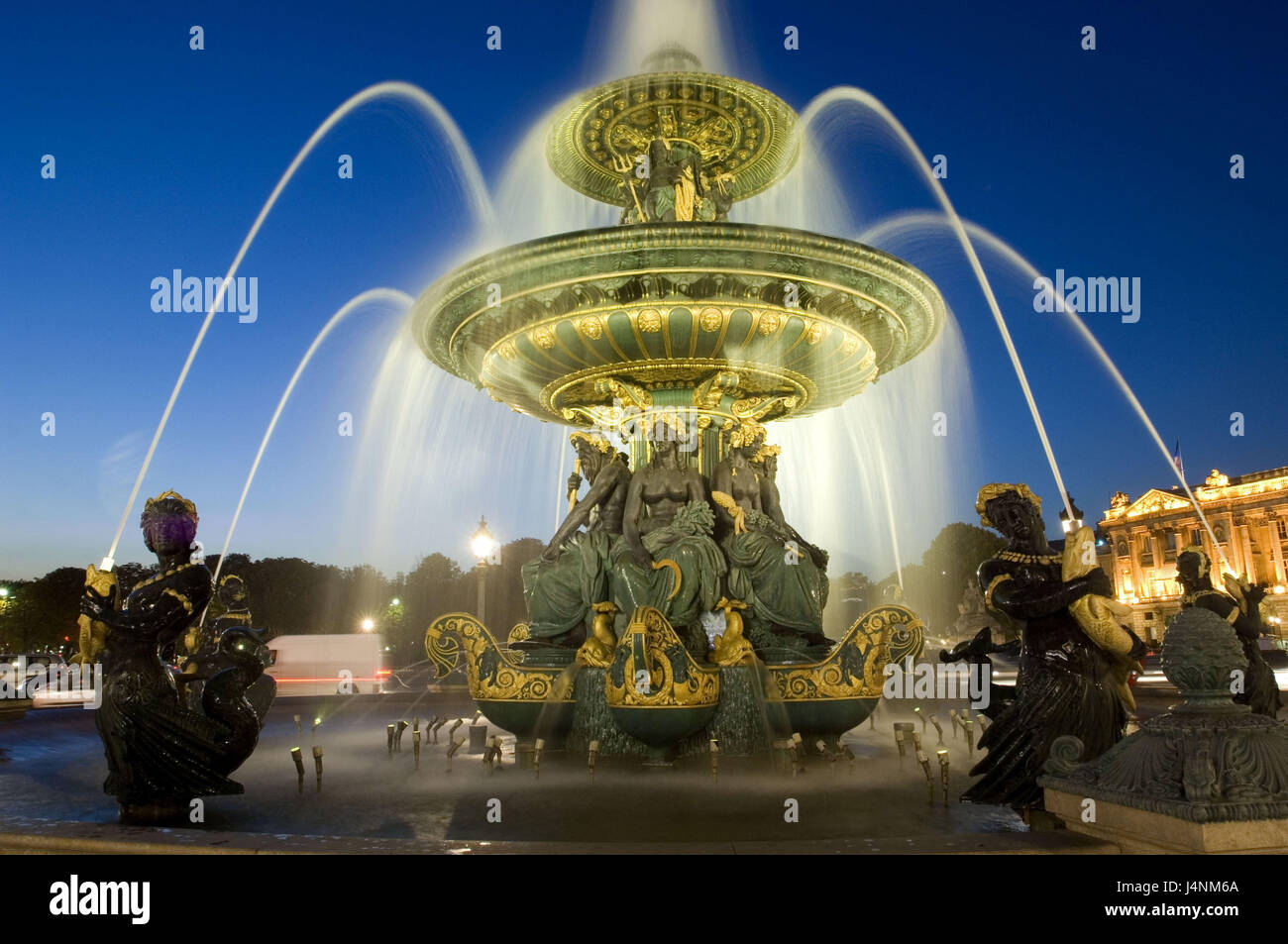 Frankreich, Paris, Place De La Concorde, Brunnen, gut Zeichen, Abend, Stockfoto