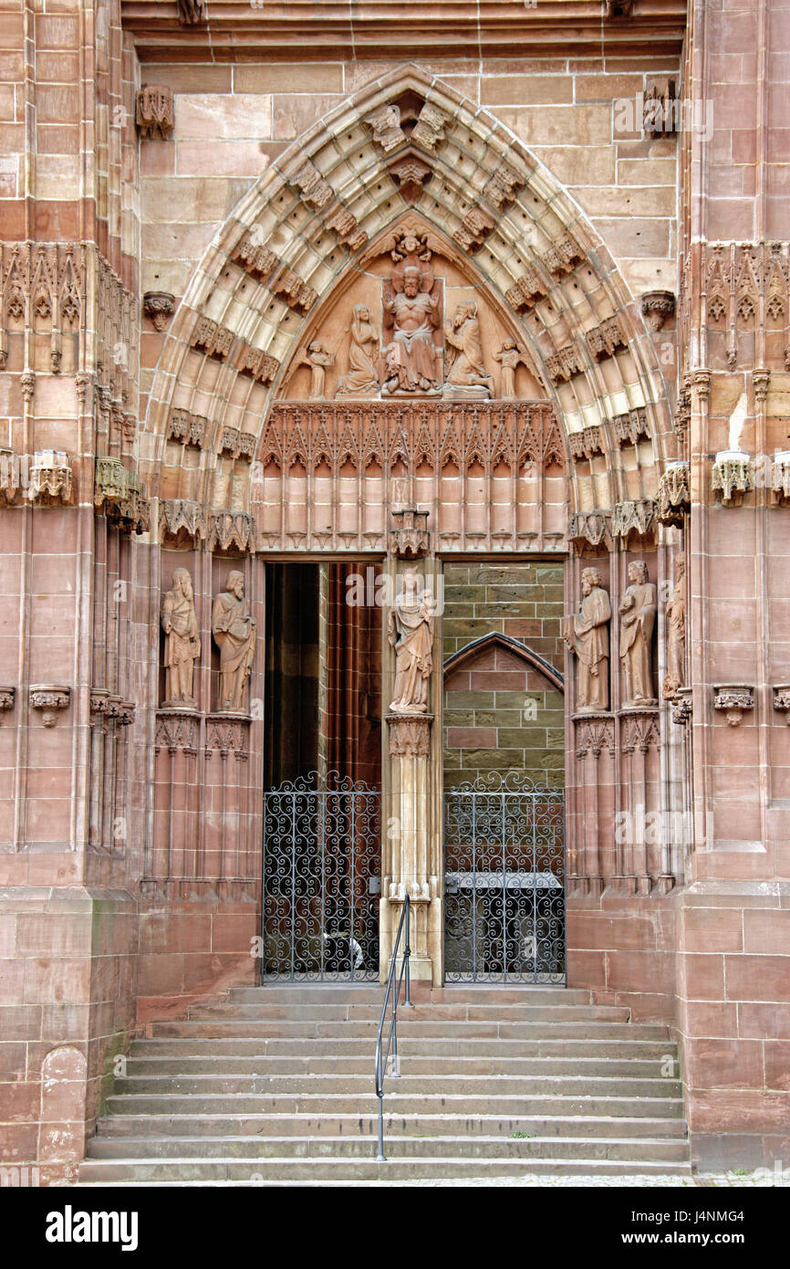 Deutschland, Hessen, Wetzlar, Dom, Portal, nördlichen Hessen, Stadt, Kirche, außerhalb, Religion, glaube, Christentum, Treppen, Zeichen, Stockfoto