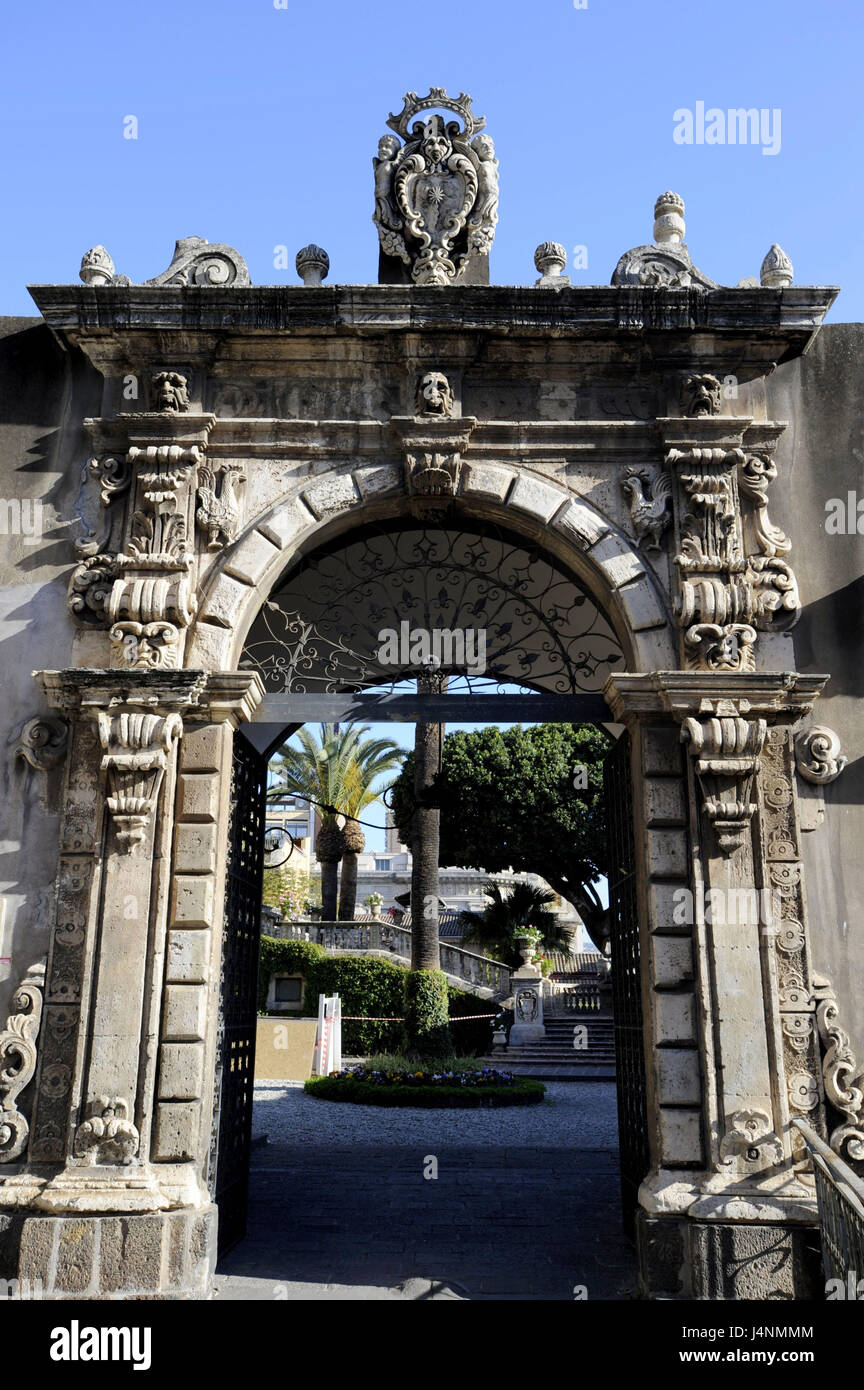 Italien, Insel Sizilien, Catania, via Crociferi, Universität, Eingang, Tor, Detail, Stockfoto