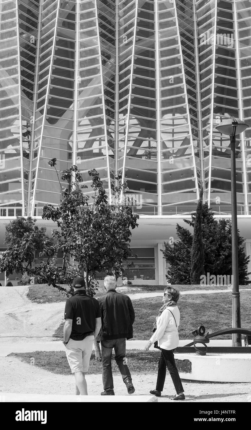 eine Calatrava Architektur Prinz Filipe Science Museum an der kulturellen Zentrum Stadt der Künste und Wissenschaft, schwarz und weiß, Valencia, Spanien Stockfoto
