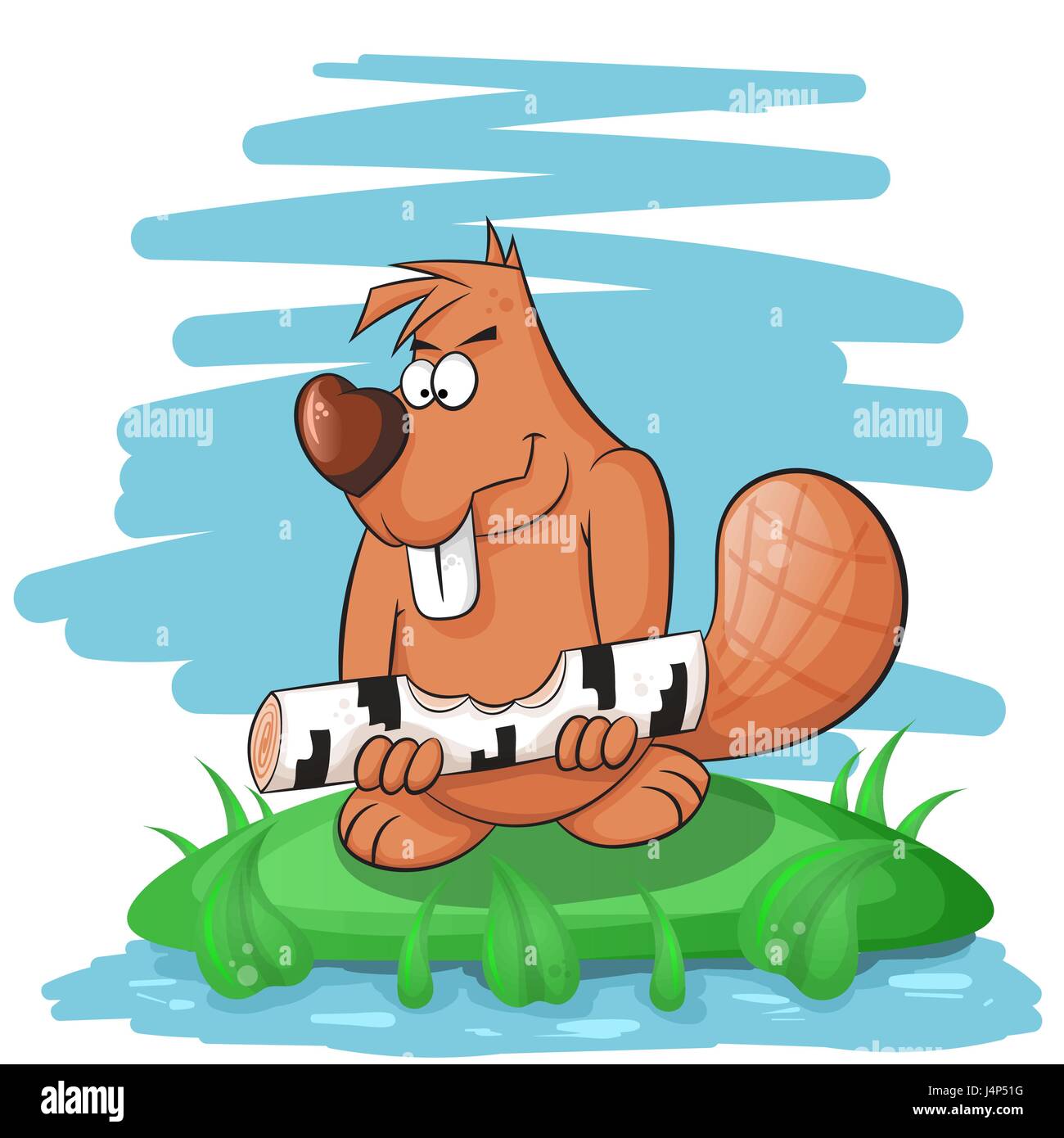 Cartoonlustige Biber nagt an einem Baum Alamy