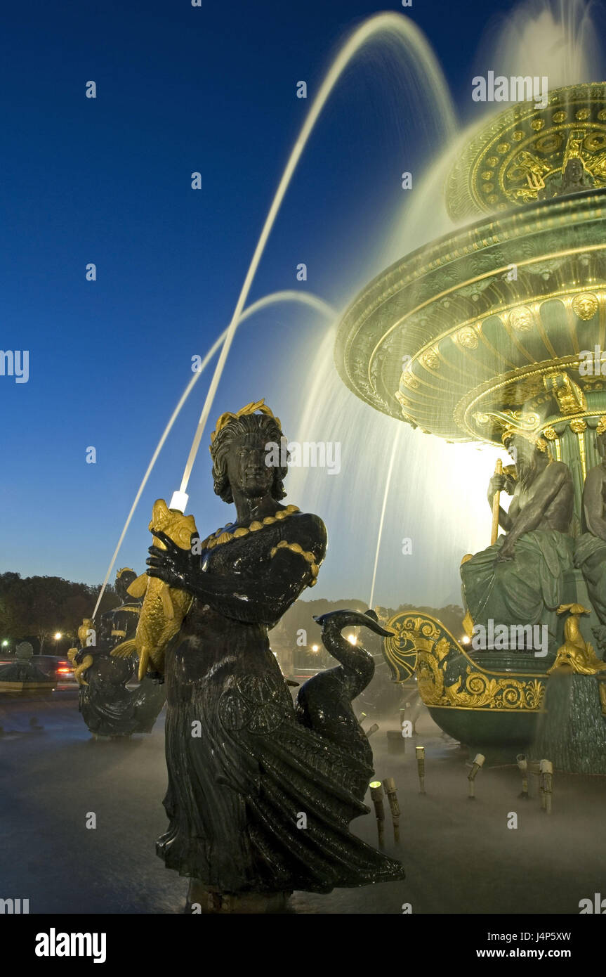 Frankreich, Paris, Place De La Concorde, Brunnen, Detail, gut Zeichen, Abend, Stockfoto