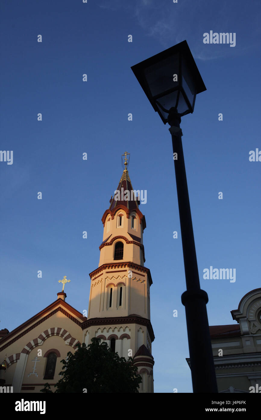 Litauen, Vilnius, Altstadt, Nikolaikirche, j Street, Laterne, Abendlicht, Stockfoto