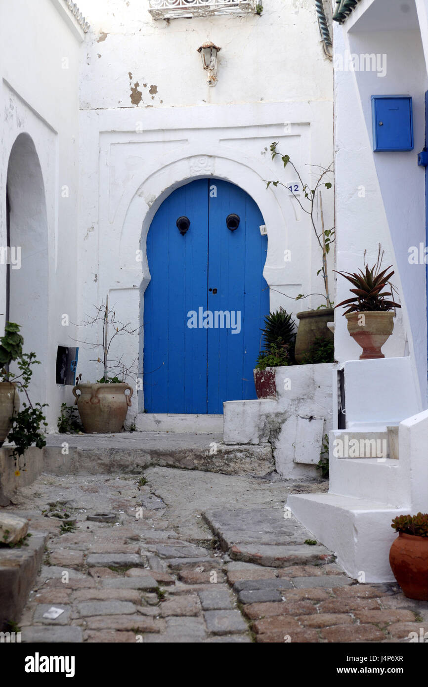 Tunesien, Sidi Bou Said, Altstadt, Haus, Tür, blau Stockfoto