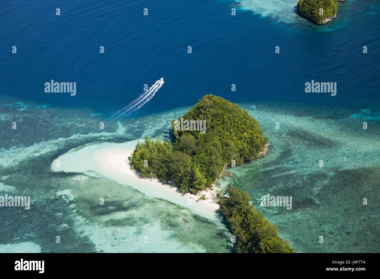 Palau, Rock Island, Inseln, Meer, Boot, Luftaufnahmen, Stockfoto
