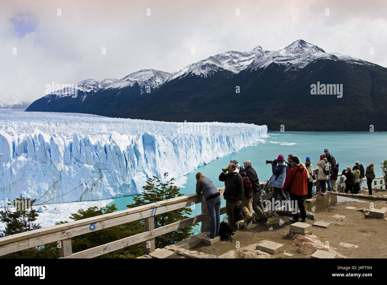 Argentinien, Patagonien, Lago Argentino, Glaciar Perito Moreno, Böschung, Suche, Tourist, kein Model-Release, Stockfoto