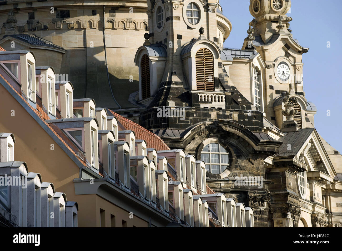 Deutschland, Sachsen, Dresden, Altstadt, neuer Markt, Frauenkirche, Fassade, Nahaufnahme, Stockfoto