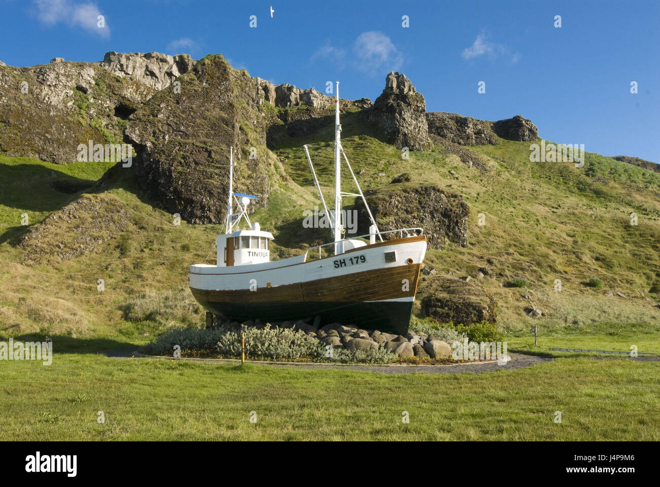 Segelschiff, Denkmal, Snaefellsjökull, Island, Stockfoto