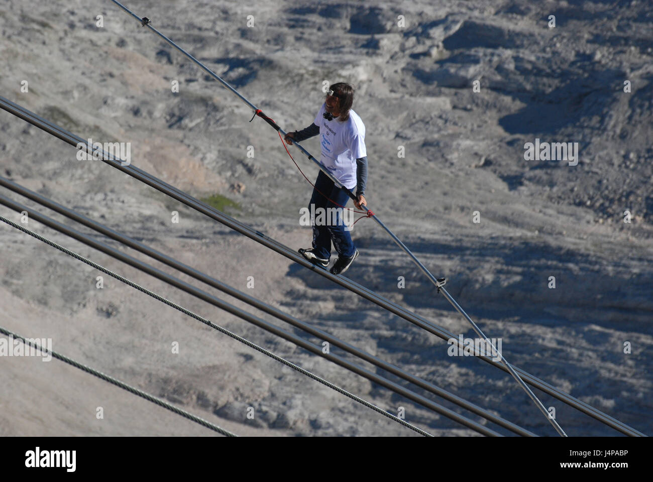 Deutschland, Bayern, Werdenfels, Grainau, Zugspitze, Seil-Artistin Freddi Nock, Weltrekord in der Tragseillauf, Stockfoto