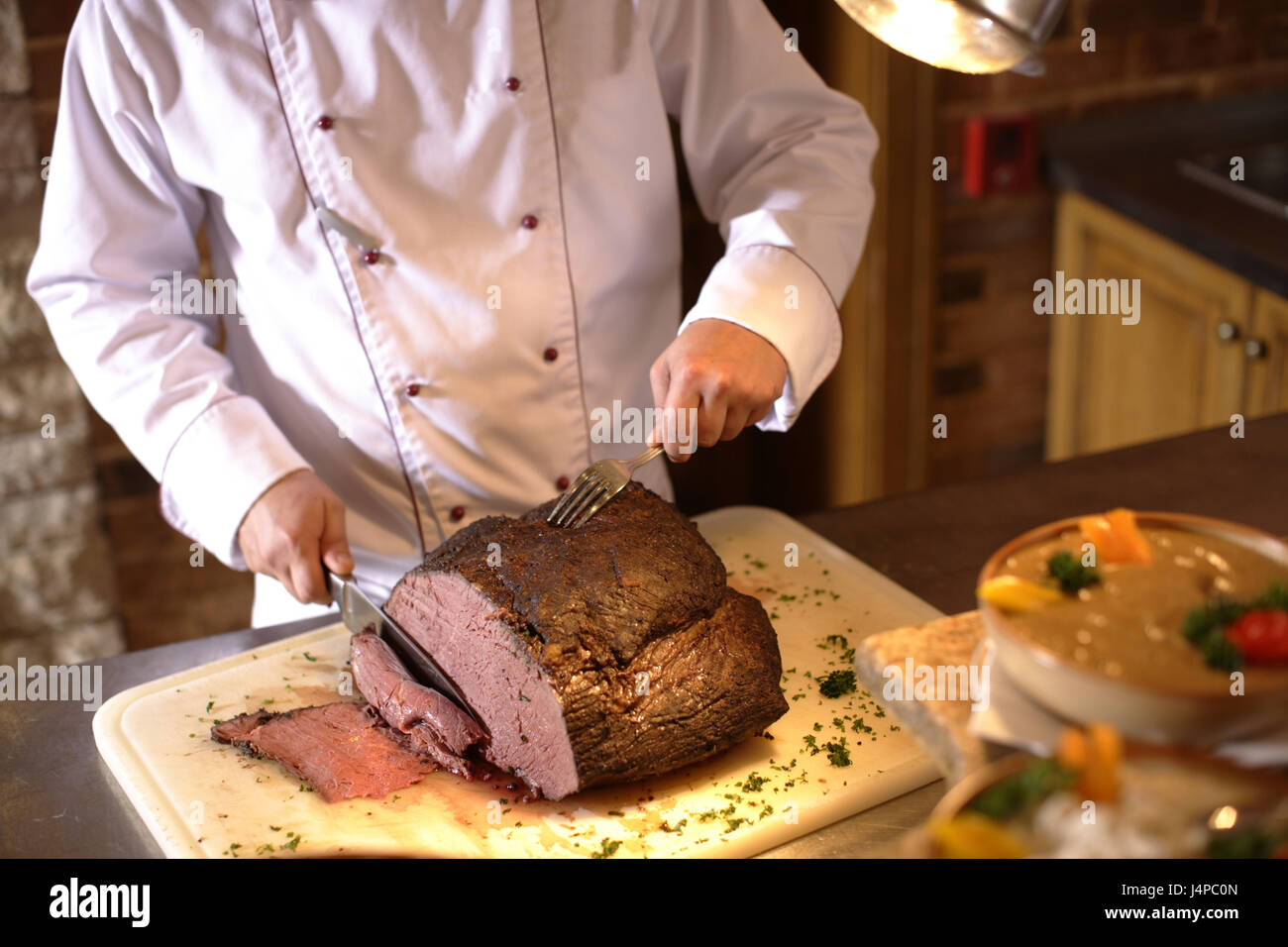 Cook, Roastbeef, Schnitt, Detail, Stockfoto