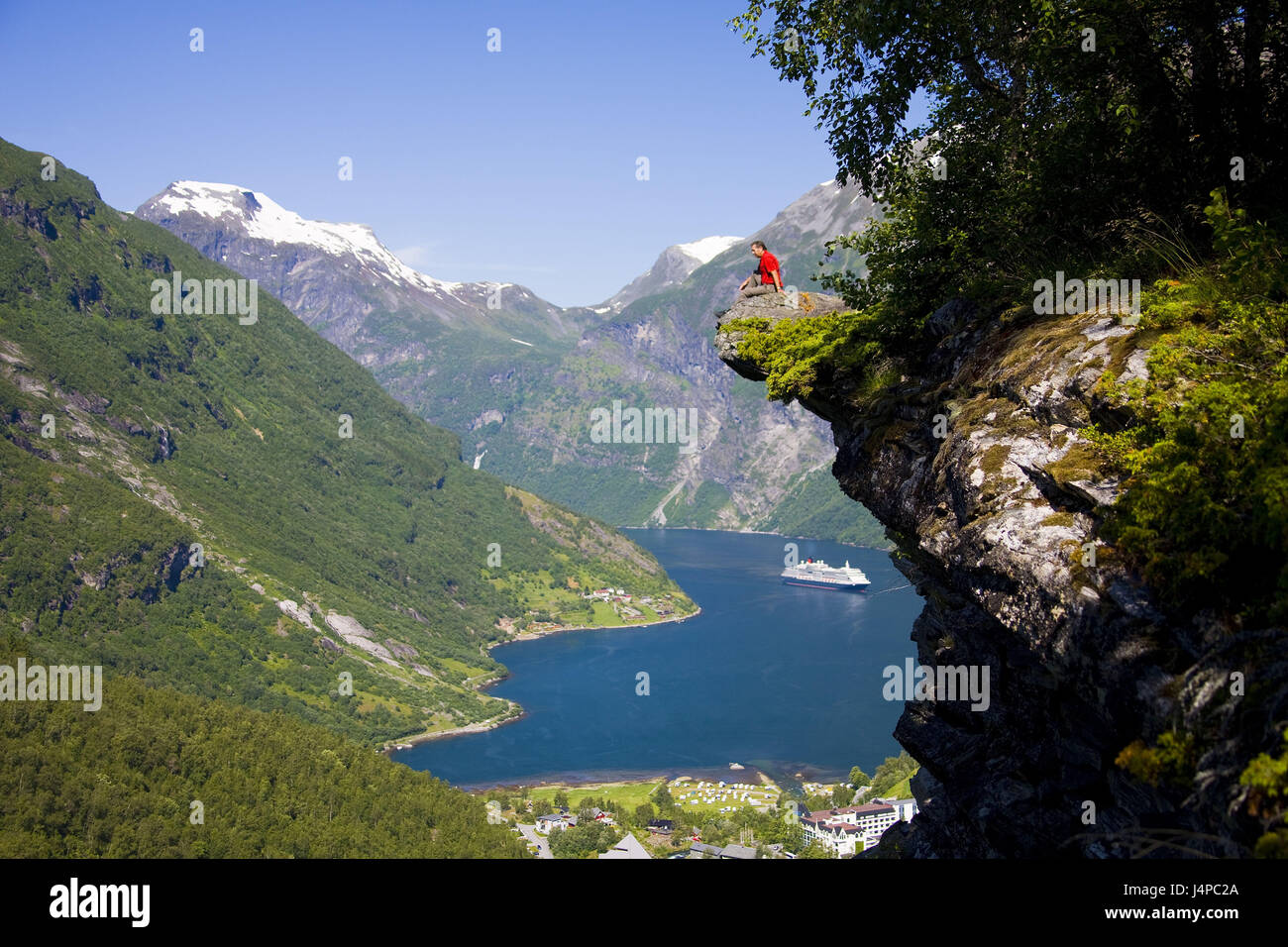 Norwegen, Geirangerfjord, Schiff, Galle Projektion, Tourist, kein Model-Release, Stockfoto