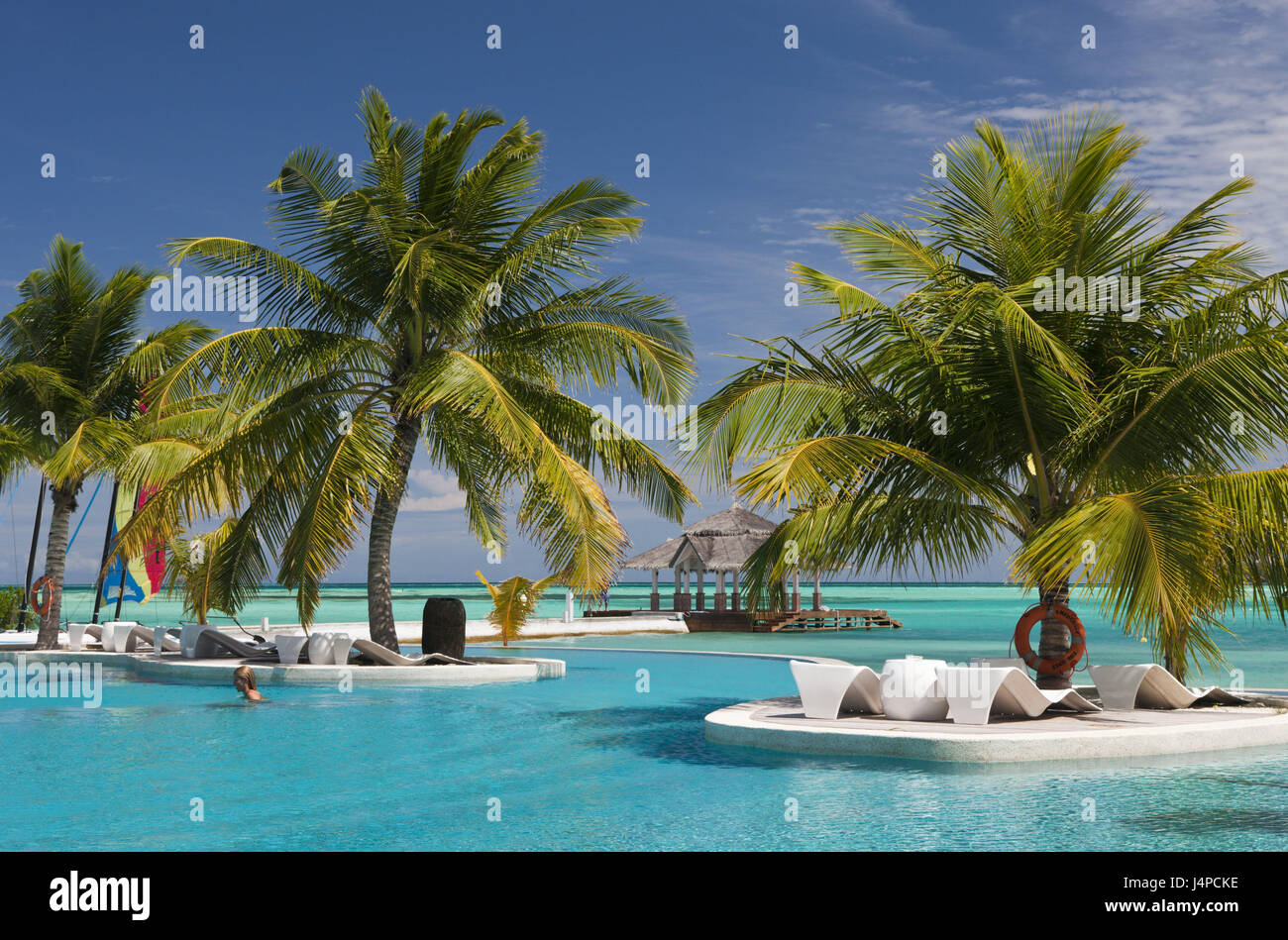 Pool von den Malediven Insel Kandooma, den Malediven, im Süden Male-Atoll Stockfoto