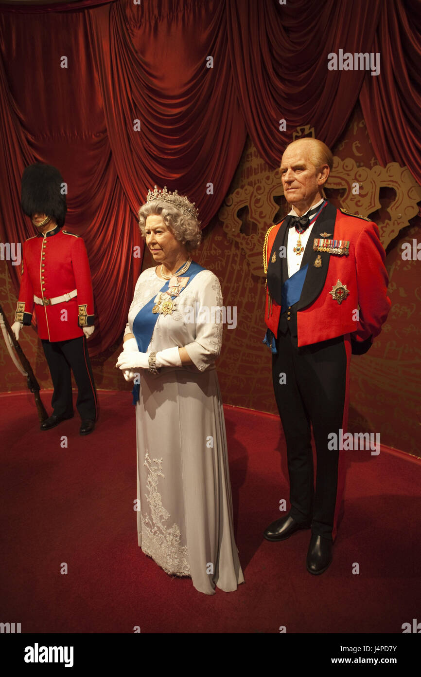 Großbritannien, England, London, Madame Tussaud, Wachs Charakters Kabinett, Königin Elizabeth II., Prinz Philip, Stockfoto